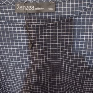 Zanzea Collection Window Pane Print Blue White Cinched Popover Smock 5X